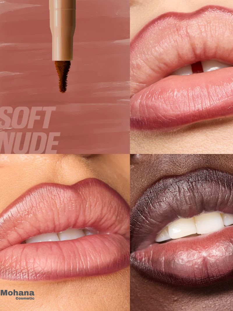 ست خط لب و لیپ گلاس هدی بیوتی مدل Makeout Sesh رنگ Peachy Nudes - Image 7