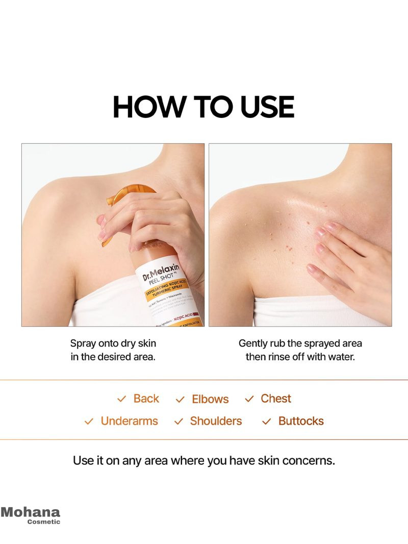 اسپری لایه بردار بدن دکتر ملاکسین مدل Peel Shot Kojic Acid - تصویر 8